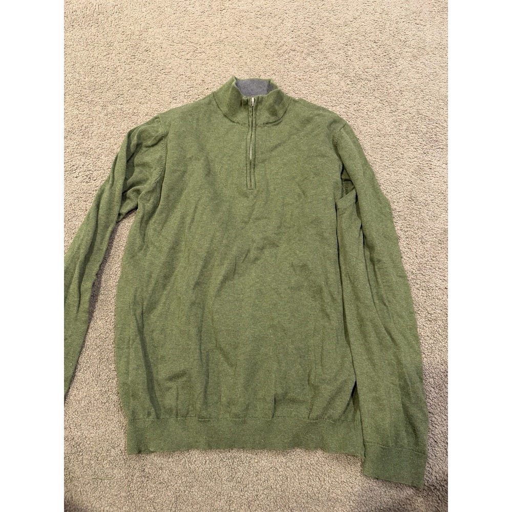 Paul Fredrick Quarter Zip Sweater Mens Size XLT Long Sleeve Pima Cotton Green